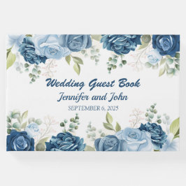Elegante Watercolor Blue Rose Blumenhochzeit Gästebuch