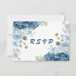 Elegante Watercolor Blue Rose Blumenhochzeit RSVP Karte
