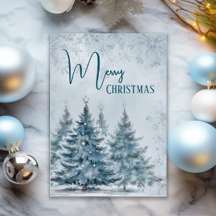 Elegante Watercolor Blue Tree Snowflake Feiertagskarte
