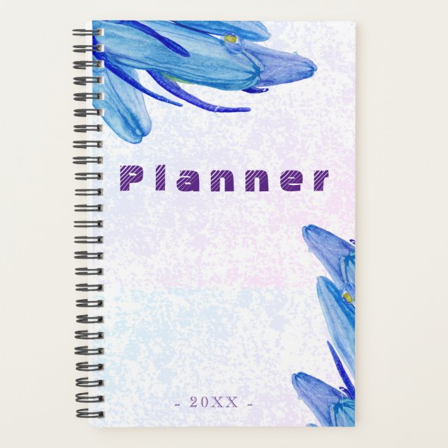 Elegante Watercolor Bluebell Blume | Kunstplaner Planer (Vorderseite)