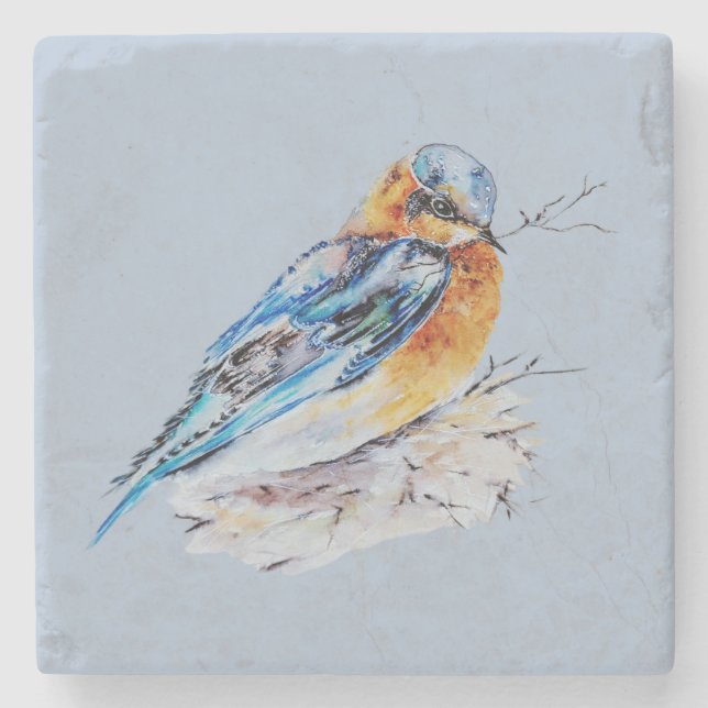Elegante Watercolor Bluebird Nature Steinuntersetzer (Vorderseite)