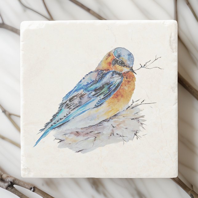 Elegante Watercolor Bluebird Nature Steinuntersetzer (Von Creator hochgeladen)