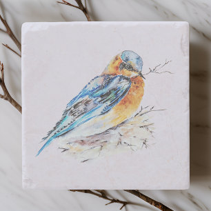 Elegante Watercolor Bluebird Nature Steinuntersetzer