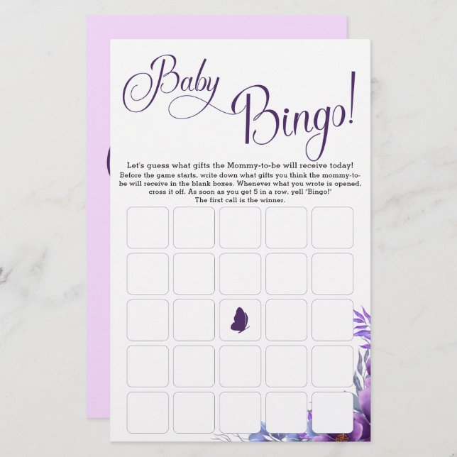 Elegante Watercolor Blume Baby Bingo Game Flyer (Vorne/Hinten)