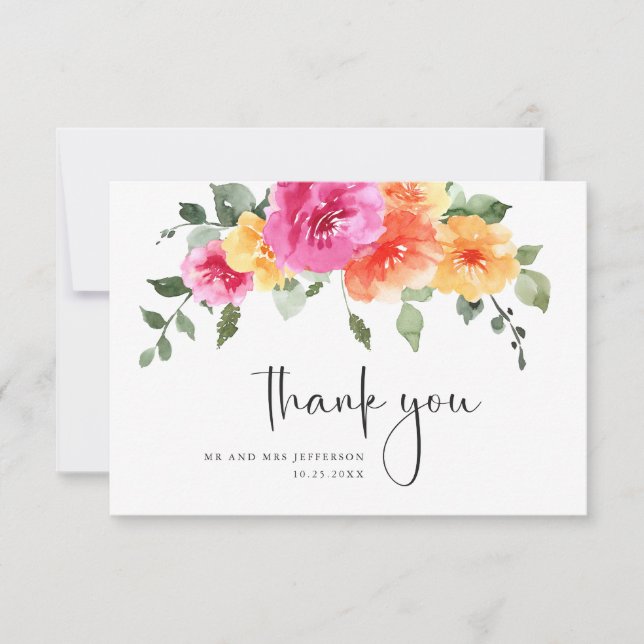 Elegante Watercolor Blume Blumenzwiebeln Dankeskarte (Vorderseite)