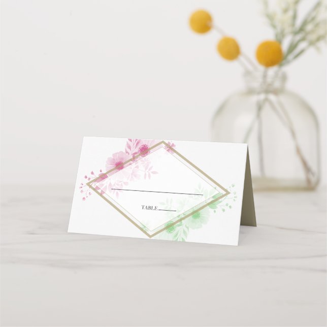 Elegante Watercolor Blume Hochzeit Platzkarte (Vorderseite)