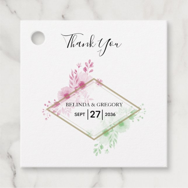 Elegante Watercolor Blume Hochzeitsgeschenk Geschenkanhänger (Vorderseite)