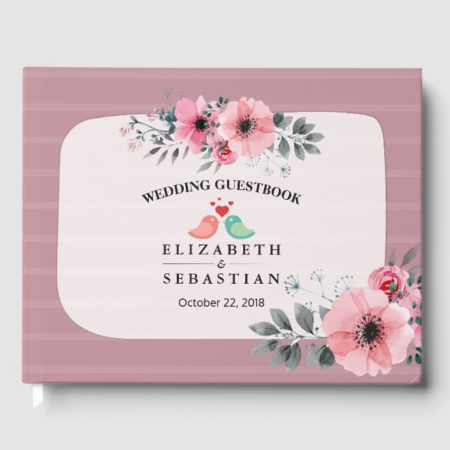 Elegante Watercolor Blumenschrift Wedding Gästebuc Gästebuch (Vorderseite)