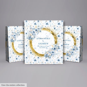 Elegante Watercolor Boho Dusty Blue Gold Wedding Große Geschenktüte