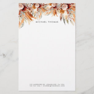 Elegante Watercolor Boho Floral Personalisiert Briefpapier