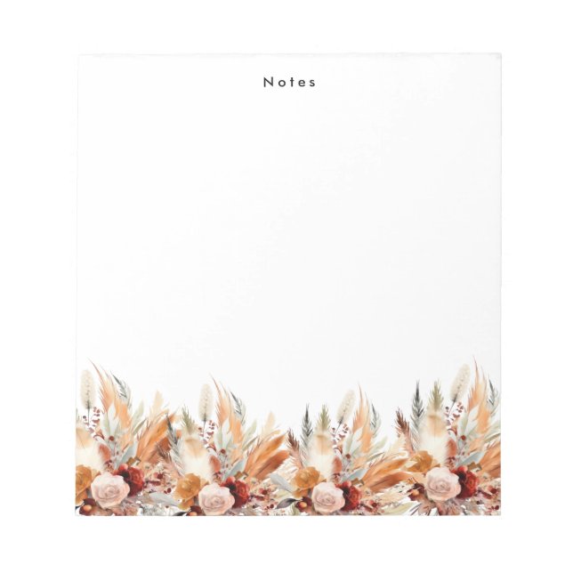 Elegante Watercolor Boho Floral Personalisiert Notizblock (Vorderseite)