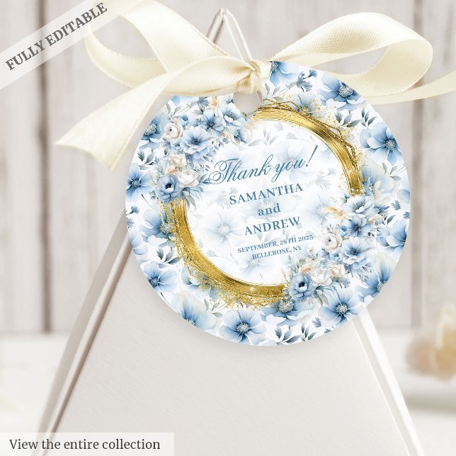 Elegante Watercolor Boho Pastel Blue Gold Wedding Geschenkanhänger (Elegant Watercolor Boho Pastel Blue Gold Wedding Favor Tags )