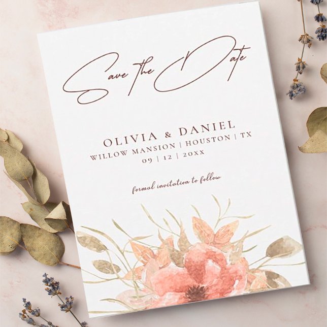 Elegante Watercolor Boho Rose Wedding Save the Dat Date (Von Creator hochgeladen)