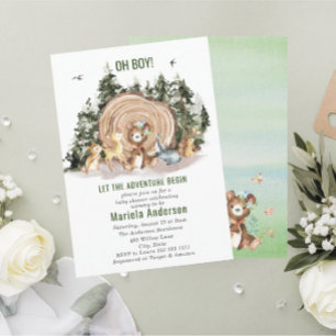 Elegante Watercolor Boy Adventure Begin Baby Show Einladung