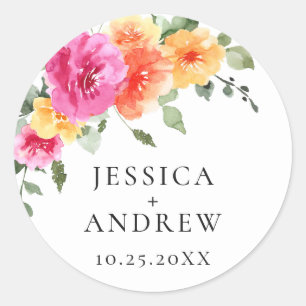 Elegante Watercolor Bright Blume Hochzeit Runder Aufkleber