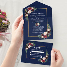 Elegante Watercolor Burgund Blue Floral Wedding