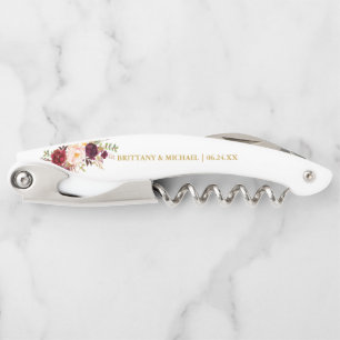 Elegante Watercolor Burgund Floral Gold Wedding Kellnermesser