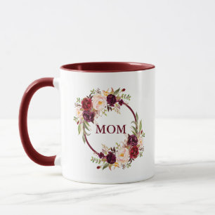 Elegante Watercolor Burgund Mama der Blumen Tasse