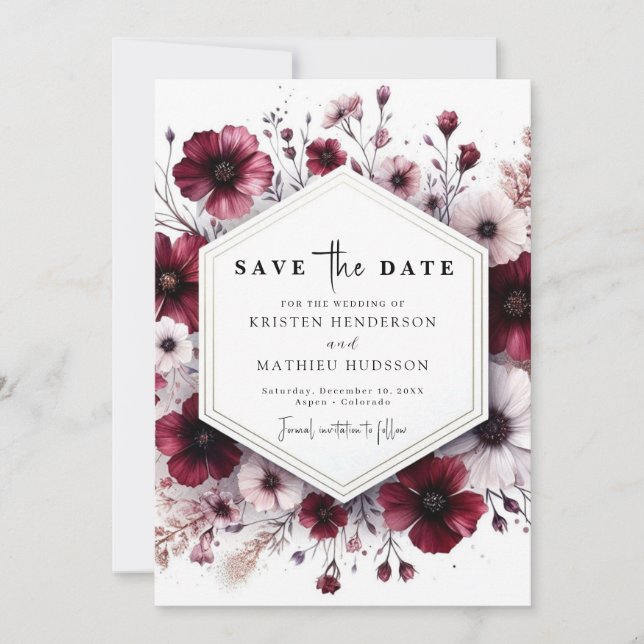 Elegante Watercolor Burgundy Wedding Save The Date (Vorderseite)