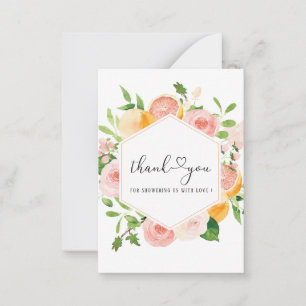 Elegante Watercolor Citrus Pink Blume Vielen Dank Mitteilungskarte