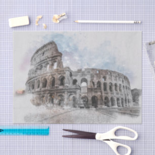 Elegante Watercolor Colosseum Rome Artistic Italie Seidenpapier