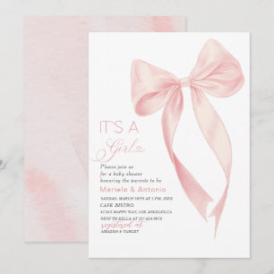 Elegante Watercolor Coquette Pink Bow Girl Baby Sh Einladung