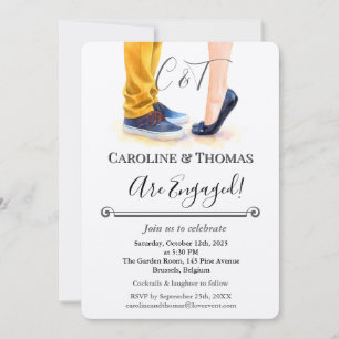 Elegante Watercolor Couple Illustration Verlobung Einladung