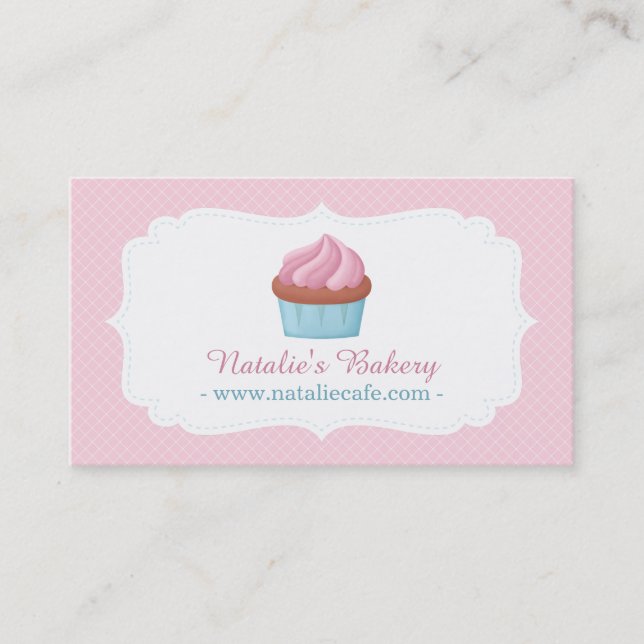 Elegante Watercolor Cupcake Patisserie Pink Visitenkarte (Vorderseite)