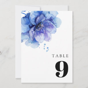 Elegante Watercolor Dusty Blue Floral Tischnummer