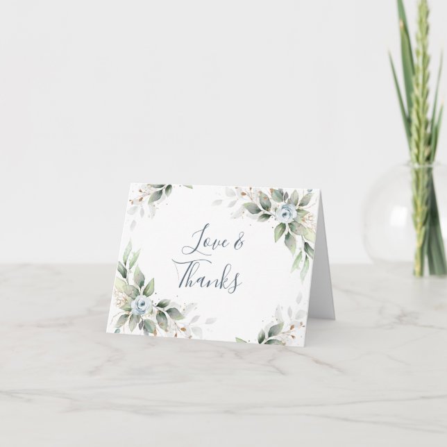 Elegante Watercolor Dusty Blue Foliage Vielen Dank Dankeskarte (Vorderseite)
