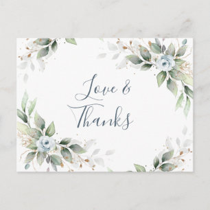Elegante Watercolor Dusty Blue Foliage Vielen Dank Postkarte