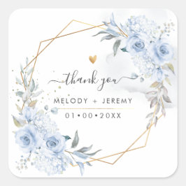 Elegante Watercolor Dusty Blue Rose Vielen Dank Quadratischer Aufkleber