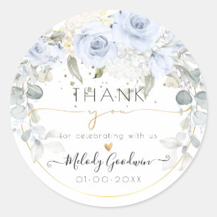 Elegante Watercolor Dusty Blue Rose Vielen Dank Runder Aufkleber