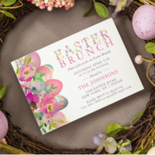 Elegante Watercolor Eggs Floral Ostern BRUNCH Einladung