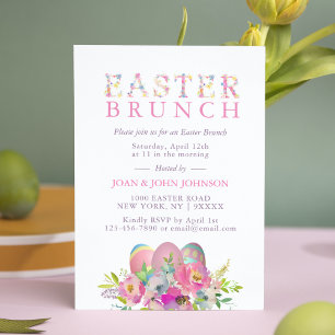Elegante Watercolor Eggs Floral Ostern BRUNCH Einladung