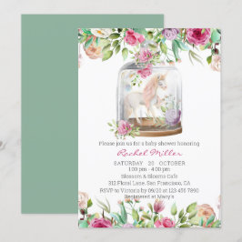 Elegante Watercolor Einhorn Chic Floral Baby Dusch Einladung
