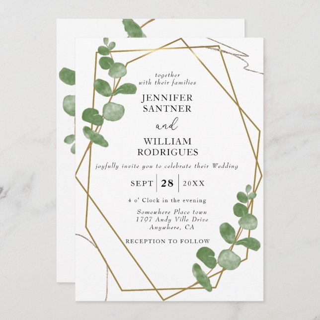 Elegante Watercolor Eucalyptus Floral Wedding Einladung (Vorne/Hinten)