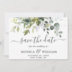 Elegante Watercolor Eucalyptus Floral Wedding Save The Date