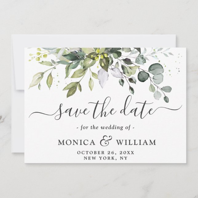 Elegante Watercolor Eucalyptus Floral Wedding Save The Date (Vorderseite)