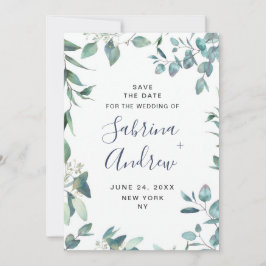 Elegante Watercolor Eucalyptus Floral Wedding Save The Date