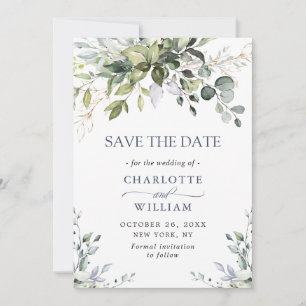 Elegante Watercolor Eucalyptus Floral Wedding Save The Date