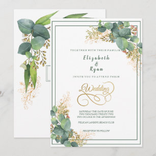 Elegante Watercolor Eucalyptus Pflanze Gold Filigr Einladung
