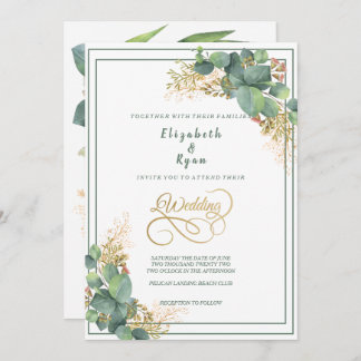Elegante Watercolor Eucalyptus Pflanze Gold Filigr Einladung