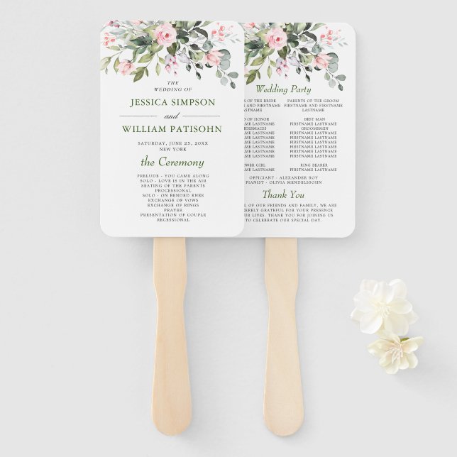 Elegante Watercolor Eucalyptus Wedding Program Han Fächer (Vorne und Hinten)