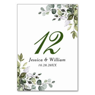 Elegante Watercolor Eucalyptus Wedding Tischnummer
