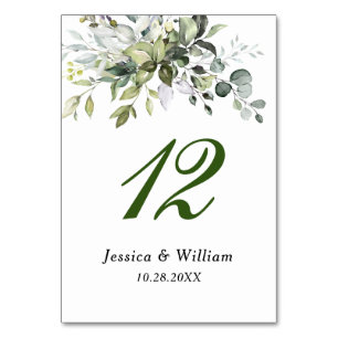 Elegante Watercolor Eucalyptus Wedding Tischnummer