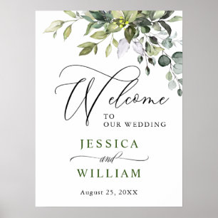 Elegante Watercolor Eucalyptus Wedding Willkommen Poster