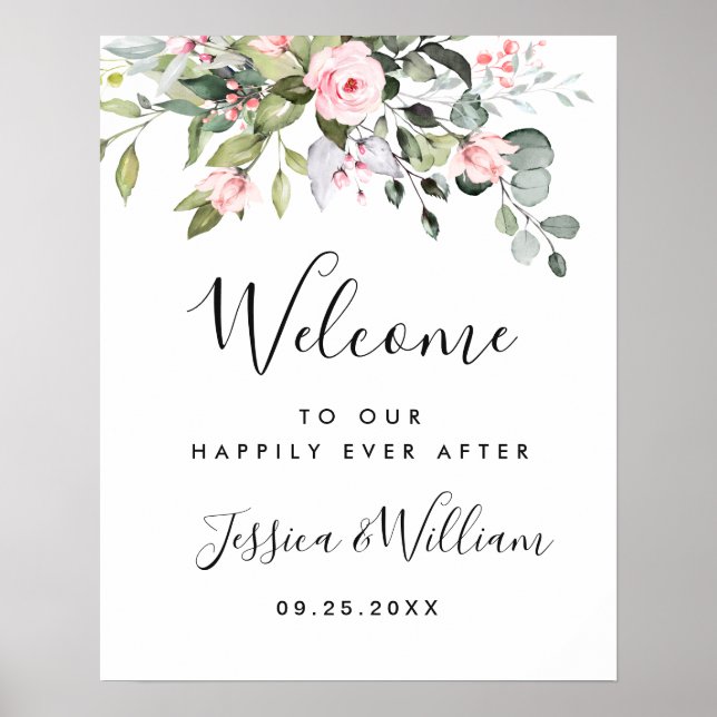 Elegante Watercolor Eucalyptus Wedding Willkommen Poster (Vorne)