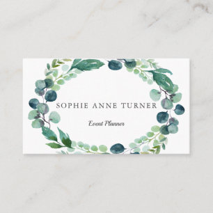Elegante Watercolor Eucalyptus Wreath Visitenkarte