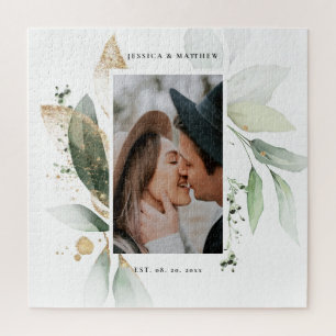Elegante Watercolor Eukalyptus Botanische Hochzeit Puzzle